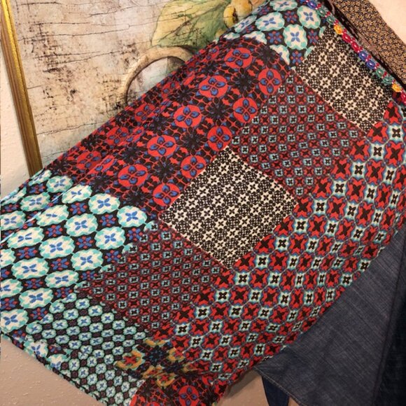 Sz S / M Ivy Jane Patchwork Print Chambray Boho Shirt - Picture 5 of 16